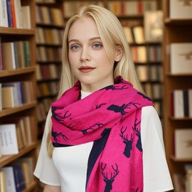 Sumato Scarf for Women Fall Winter Shawl Wraps Long Women Scarves Warm Soft Cashmere Feel Classic Elk Style Fushia