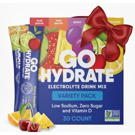 GoHydrate Low Sodium Electrolytes Powder Packets Sugar Free - Instant Hydration Daily Drink Mix - Zero Sugar Water Flavor Packet Singles with Vitamin D - (Variety Pack, 30 Packs)