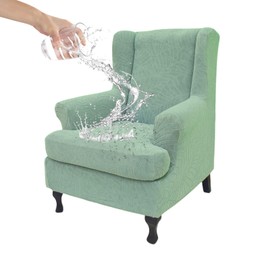 Eco-Ancheng Waterproof Wingback Chair Slipcover 2 Piece Slipcovers for Wingback Chairs Spandex Wingback Chair Covers Washable Furniture Protector with Elastic Bottom for Living Room Wingback Chairs