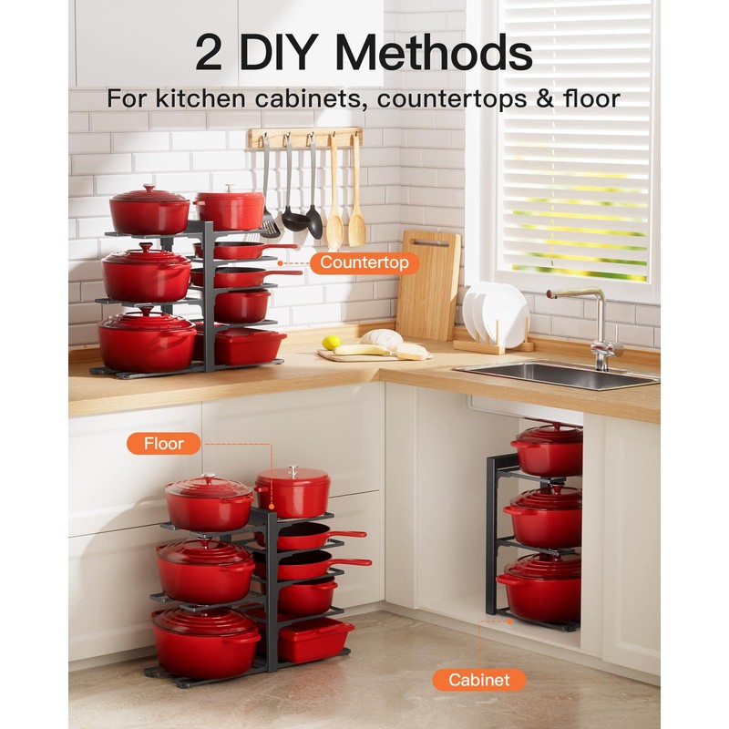 ORDORA Pots and Pans Organizer Rack for Cabinet, 15.83" Height