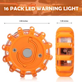 16 Pack LED Flares Road Flares Emergency Roadside Lights Car Safety Beacon Flares Lights with Magnet and Hook Safety Flashing Warning Lights Car Vehicle Boat Truck Discs (Batteries Not Included)