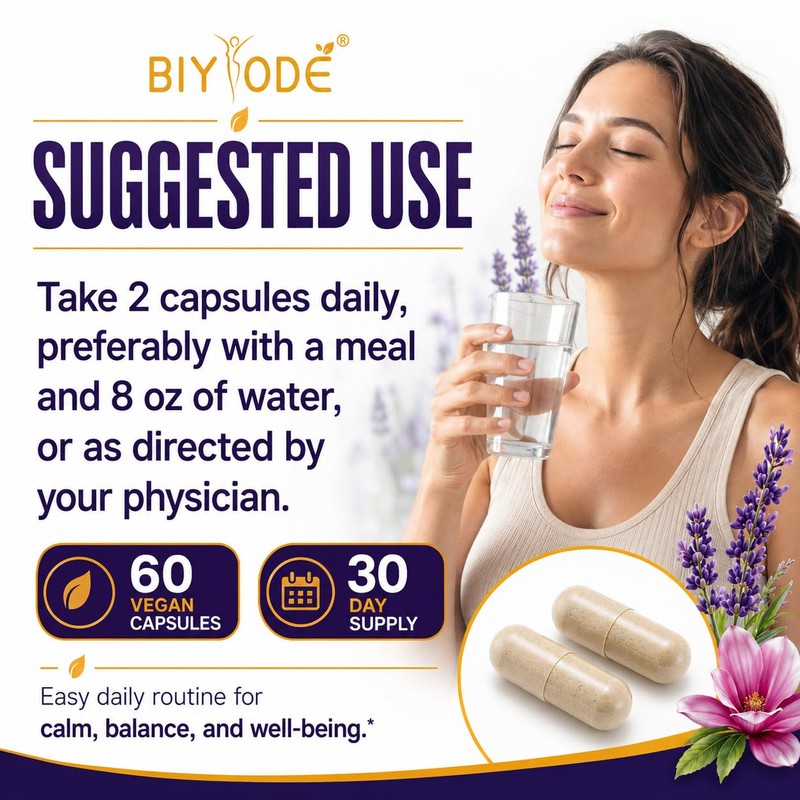 BIYODE Cortisol Support Complex Ashwagandha L Theanine Magnesium Rhodiola Lemon