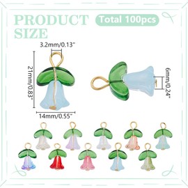 WADORN 100 Stück 8 Farben Tulpenblume Glas Anhänger, Bunte Kristall Tulpenblumen Anhänger Mit Blatt Frühlings Und Sommerblumenblüten Anhänger Verbinder Für Die Schmuckherstellung Armbänder