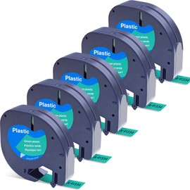 Label Orison Compatible with Dymo LetraTag Refill Green 91334 Plastic 12mm Label Tape for Dymo Label Maker Refills Letra Tag LT100H LT100T 200B QX50, Black on Green,1/2 Inch X 13Feet(12mmx4m), 5Pack