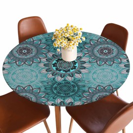 Guxxuil Green Mandala Round Table Cloth Cover Vintage Floral Circle Decorative Ornament Tablecloth for Indoor Outdoor Picnic Party Fit for 40"-44" Round Tables