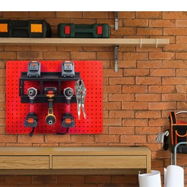 Pegboard Drill Holder for 1/4" pegboard Holes - Organize Drills on Pegboard, Heavy Duty Rack Stores up to 3 Drills, 1/4" Pegboard Accessories with Peg Board Pegs Hooks for Hanging Tools