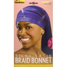 DONNA Satin Braid Bonnet 1PC Satin Bonnet for Sleeping Shower Cap for Women, Sleep Cap for Women with Long Braids, Long Twist, HOT Pink Color