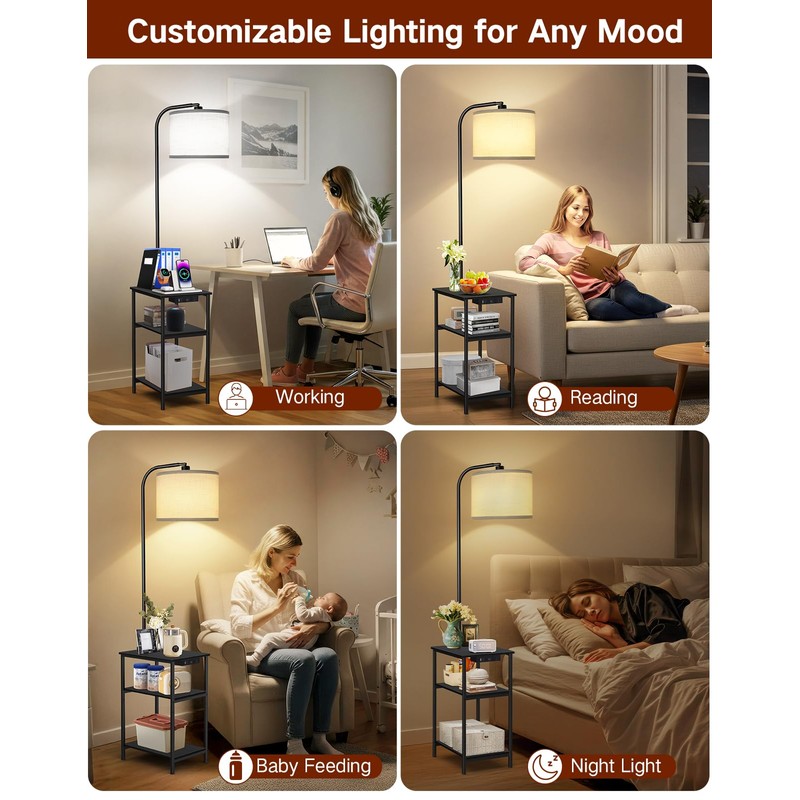 OUTONLIFE Floor Lamp with Table & Remote, Side End Table