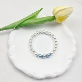Dorla Cool Something Blue Gift for Bride Bridal Shower Gifts for Bride to be Pearl Beads Bracelet Bridal Party Wedding Accessory Jewelry, One Size, Glass, Cubic Zirconia