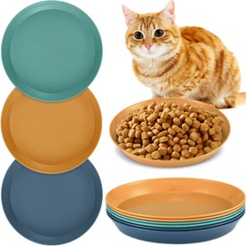 Gerrii 6 Pieces Shallow Cat Food Dish, Whisker Friendly, Lightweight, 6 Inch Wheat Straw Bowls, Suitable for Small Cats