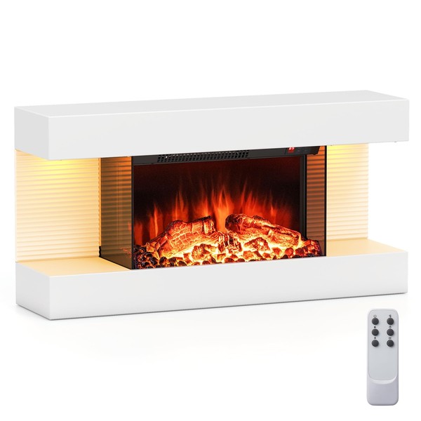 COSTWAY 3-Sided Glass Electric Fireplace with Floating Mantel 32-inch Wide,