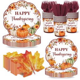 144 Pcs Happy Thanksgiving Plates and Napkins Set