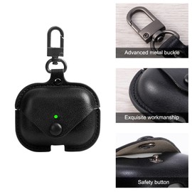 Nigaee Case for AirPods Pro 2 (2022 Release), Genuine Leather Protective Case with Wireless Charging, Carrying Keychain Hook