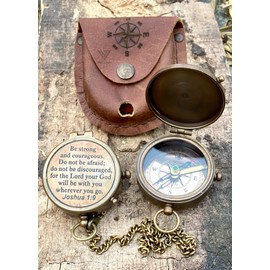VETERIS Be Strong & Courageous Brass Compass | Engraved Religious Joshua 1:9 Quote Birthday Gift, Baptism Confirmation Gifts idea for Boy Girl Men Women (Be Strong & Courageous)