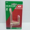 ACE Coat and Hat Hook Bright Brass Screw-In 2 Pack