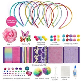 Kit de Fabricación de Diademas para Niñas, Haz Tus Propias Diademas de Moda de 10 Piezas, Set de Accesorios para el Pelo DIY, Juegos de Manualidades Juguetes Regalo Cumpleaños para Niñas de 4 a 10 Años