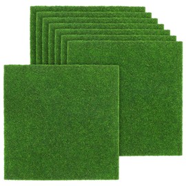 8 Pcs Sheet Artificial Moss Round Area Rug Terrarium Moss Circle Area Rug Fake Moss Micro Landscape Accessory Artificial Lawn Grass Mat Plastic Grass Carpet Square Micro Scene