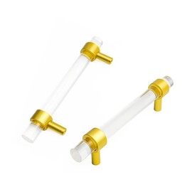 Kitchen Cabinet Handles 6 Pack Gold Drawer Pulls 3-3/4" Hole Centers Crystal Acrylic Hardware for Cabinets Dresser Cupboard Wardrobe