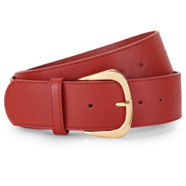 WERFORU Women's Wide Leather Belt Women's Fashion Wide Belt for Dresses and Jeans Women's Fashion Wide Belt with Gold Buckle, red