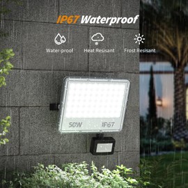 YIQIBRO 50W Flood Lights Outdoor Security Lights Outdoor Motion Sensor 5000LM 1 Piece, 6500K IP67 PIR Lights 0utdoor for Yard Lighting