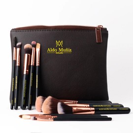 Set de Brochas de Maquillaje Profesionales, 15 Piezas con Estuche Negro, Acabado en Oro Rosa
