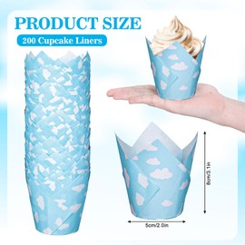 Whaline 200Pcs Blue Cloud Tulip Cupcake Liners White Light Blue Sky Tulip Cupcake Wrappers Muffin Baking Cups for Wedding Baby Shower Birthday Party Decor