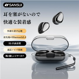 SANSUI サンスイ ワイヤレスイヤホン bluetooth イヤフォン ブルートゥース Bluetooth V5.4ノイズキャンセリング オープンイヤー イヤホン 自動ペアリング マルチポイント接続 耳を塞がないイヤホン IPX4 Type-C 急速充電 高感度ボタン操作 AAC SBCコーデック 小型 軽量 会議通勤 通学スポーツ 音楽 ゲーム W21 (ブラック)