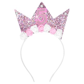 Yuanchu Birthday Glitter Crown Headband for Toddlers Girls, 4th Birthday Baby Flower Crown Princess Crown Birthday Party Decorations for Girls(5th)