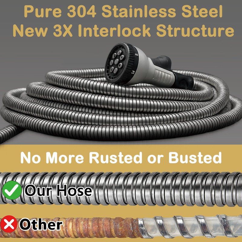 FangFarm Flexible Metal Garden Hose: 150ft Stainless Steel Water Hose