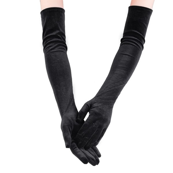 foris Long Black Elbow Satin Gloves 21" Stretchy 1920s Opera Gloves Evening Party Dance Gloves for Women,Velvet Gloves Evening Gloves Fancy Dress Gloves Wedding Prom Party Costume Accessories