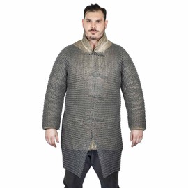 Lord of Battles Medieval Hauberk Round Ring Chainmail Shirt for Historical Reenactments,Butted 9mm 16 Gauge, Spring Steel Natural