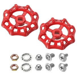 PATIKIL Outside Faucet Handle Square Stem Hole 8x8mm, Cast Steel Faucet Round Wheel Handle Replacement Water Spigot Handle with Screws Spacer, Red,2Pcs