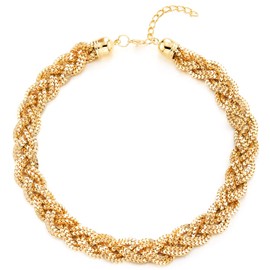 COOLSTEELANDBEYOND Statement Necklace, Braided Hollow Box Chain Cable Bib Collar Choker Evening Dress Prom, Metal, No Gemstone
