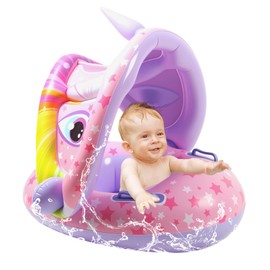 ACTOYS Baby Swimming Ring with Sun Canopy, Baby Swimming Ring from 6 Months (Unicorn A)