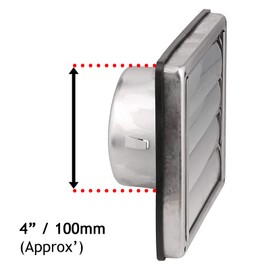 Spares2go Stainless Steel Square External Extractor Wall Vent Outlet with Gravity Flaps (100mm, 4")