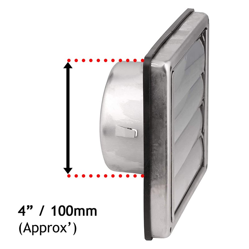 Spares2go Stainless Steel Square External Extractor Wall Vent Outlet with