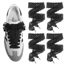 UamGlsob 2 Pairs Lace Shoelaces for Samba Fashion Shoes, 3CM Wide Flat Soft Fancy Shoe Laces for Women Girls Sport Walking (Black,63"/160cm)
