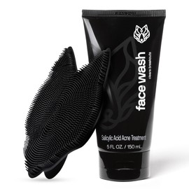 Black Wolf Charcoal Face Wash & Silicone Scrubber Set for Men - Daily Grooming & Hygiene Essentials for Mens Skin Care