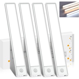 ‌"16" Under Cabinet Lighting - 1/2/4 Pack USB Rechargeable LED Closet Lights with Motion Sensor & Dimming, Stick-On Lights for Bedroom, Kitchen, Stair (16-Inch):_4p
