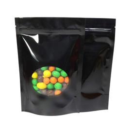 Doble cara de color mate/brillante con ventana redonda transparente (100 bolsas/paquete) (4.7 x 7.1 pulgadas, negro brillante)