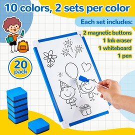 Colarr 20 Set Small Magnetic Dry Erase Whiteboard for Kids Wall Hanging 8'' x 12'' Double Side Dry Erase Board for School Classroom Educational, Includes 20 Eraser & 20 Markers & 40 Magnets & 10 Color