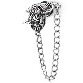 Mens Pirate Skull Sword Chain Stud Earrings Drop Dangle, Stainless Steel, Screw Back,2pcs(CA)