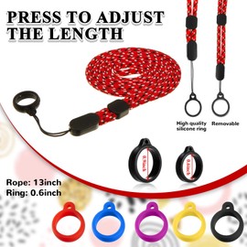 Chinco 16 Pcs Anti Lost Lanyard Set Include 2 Necklace Lanyards Safety Neck Strap with 14 Silicone Ring Soft Protective Ring(Blue, Red)