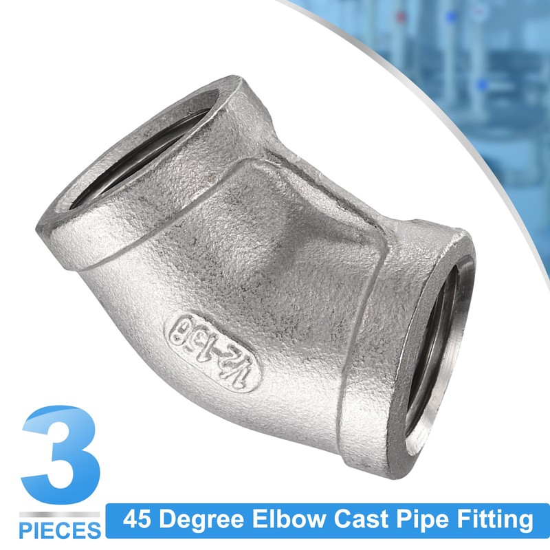 sourcing map 45 Degree Elbow Cast Pipe Fitting 1/2" NPT