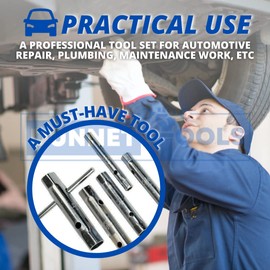 Dunnet Tools 6 Piece Tubular Box Wrench Set 10-19mm Tube Bar Spark Plug Spanner Metric Tool Set Mechanic Plumber Repair Tool Set Professional Heavy Duty