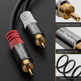 Mygatti RCA Cable 15 Metres, 2 RCA Male to 2 RCA Male, Stereo Audio Cable, RCA Cable, OFC, Hi-Fi Sound, Double Shielded, Car Audio Subwoofer Cable for Home Cinema, Amplifier, Speaker