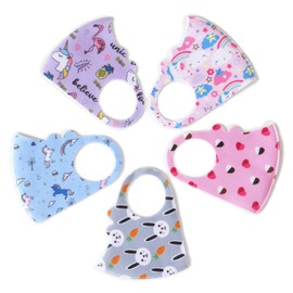 Panda Family Mask Kids 3D Washable 5-Piece Set Girls Pink Heart Flamingo Rabbit Blue Cute 2-3 Years Toddlers Preschool Nursery School Patterned (Girls) 1 S Size