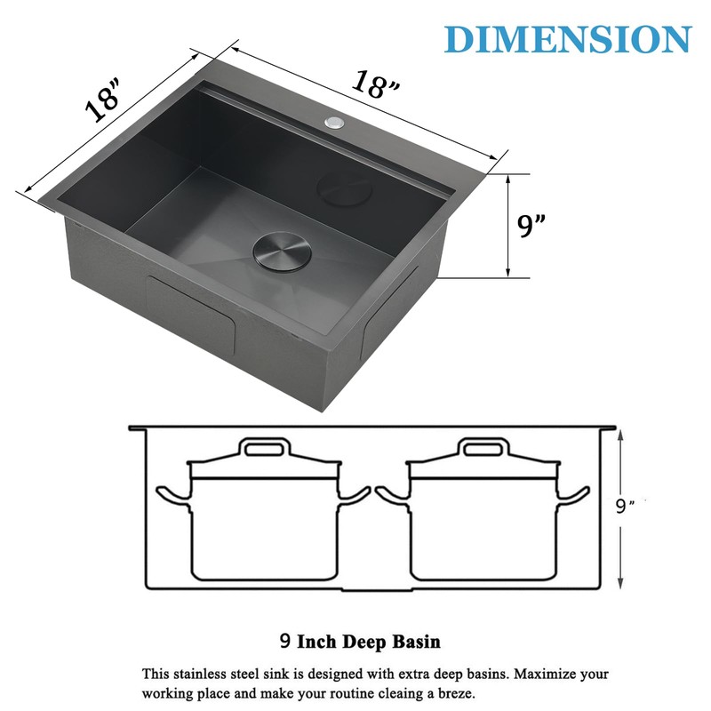 SHACO 18x18 Inch Drop In Black Bar Sink, 18 Inch