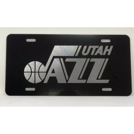 BLVD Utah Jazz Logo Car Tag Diamond Etched on Black Aluminum License Plate