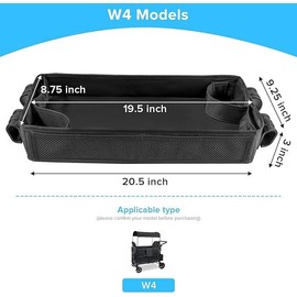FRYSMU Wonderfold Wagon Snack Tray,Double-Sided Stroller Tray with Waterproof Faux Leather Sides 2 Cup Holders, Side Mesh Pockets, Thick Base, Easy to Use and Clean for W2 W4 Accessories(W4 Series)